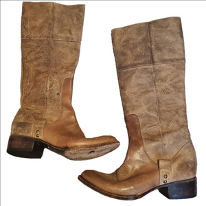 Freebird Distressed Tan Leather High Boots with Small Heel